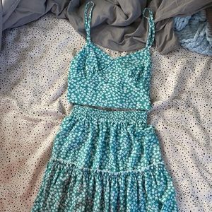 green skirt and crop top matching set